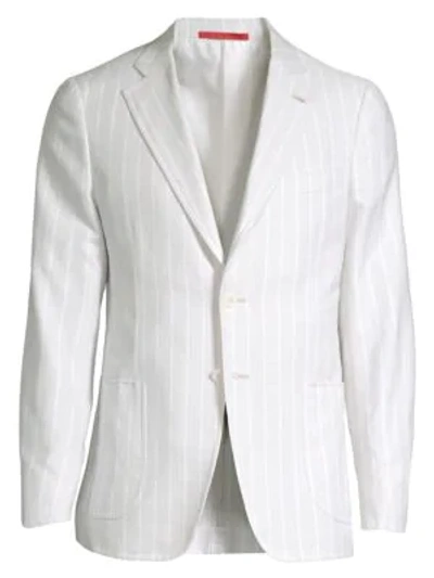 Isaia Stripe Piquet Single-breasted Jacket In Open White