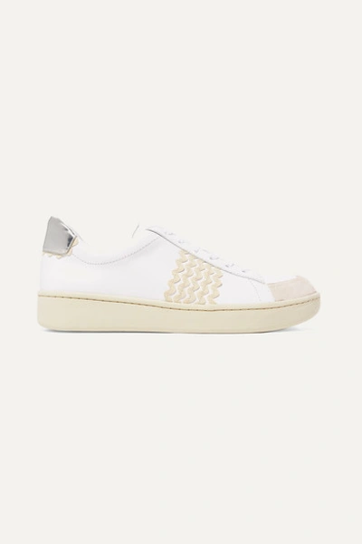 Loeffler Randall Elliot Rickrack-trimmed Leather And Suede Sneakers In White/ Natural