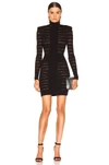 Balmain High Neck Medical Stripe Dress In Noir