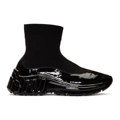 Miu Miu Black Tech Knit High-top Sneakers In F0002 Black