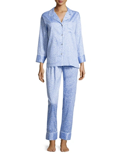 Natori Leopard-print Cotton Two-piece Pajama Set In Blue
