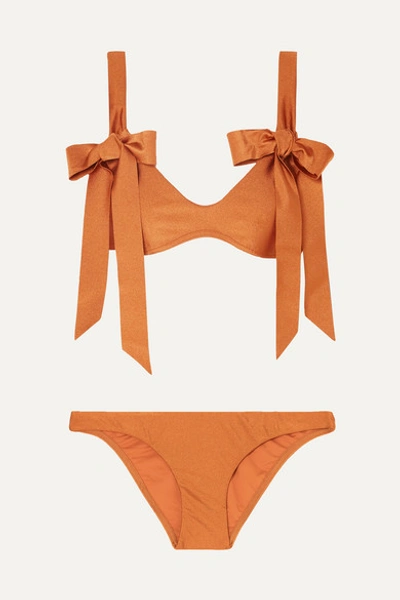 Zimmermann Veneto Bow-detailed Metallic Bikini In Brown