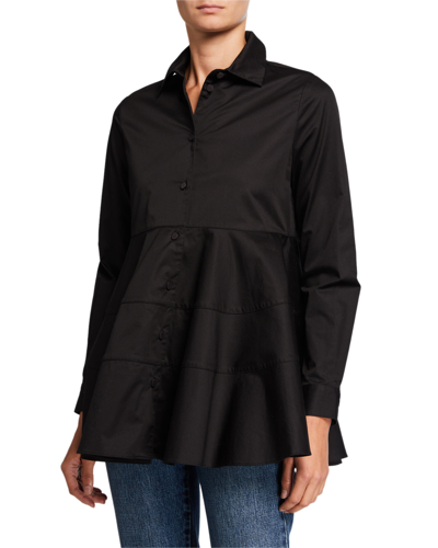 Co Tiered Button-front Blouse In Black