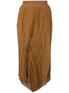 Vince High-rise Crinkle Pleated Midi Skirt In Teakwood