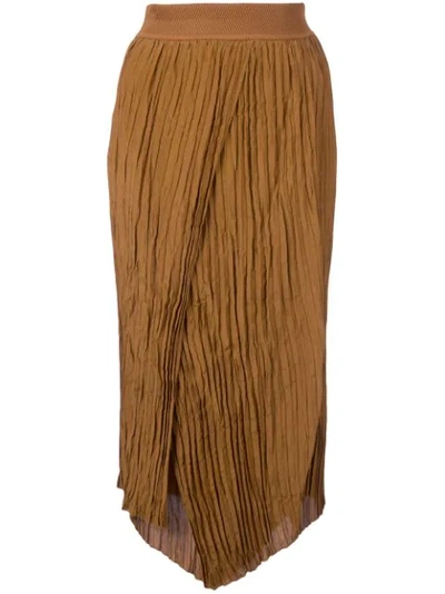 Vince High-rise Crinkle Pleated Midi Skirt In Teakwood