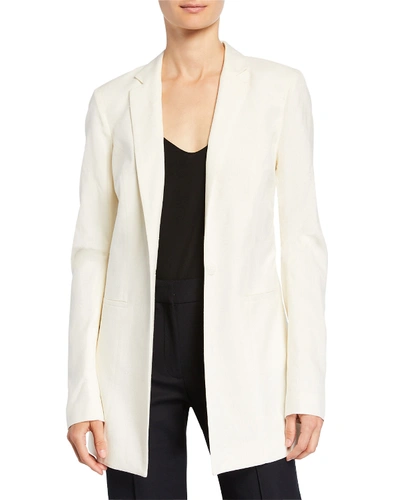 Jacquemus Silk One-button Longline Blazer In Off White