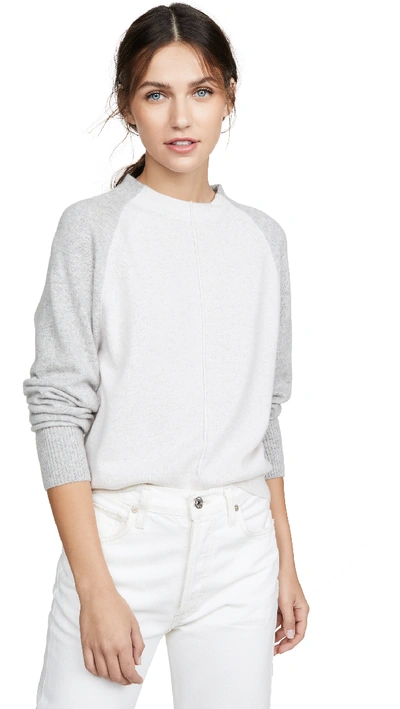 Vince Colorblack Raglan-sleeve Crewneck Cashmere Sweater In Heather White Hearther Grey