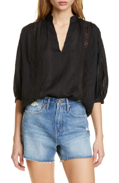 Frame Cali Lace Inset Popover Top In Noir