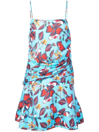 Derek Lam 10 Crosby Floral-print Mini Cami Flounce Dress With Twist-waist Detail In Blue