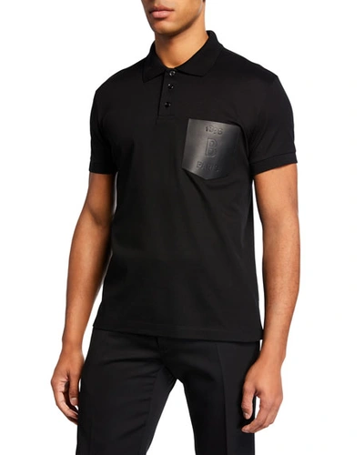 Berluti Men's Leather-trim Polo Shirt In Black