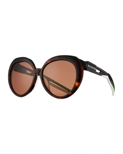 Balenciaga Contrast Round Gradient Sunglasses In Havana/black