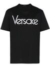 Versace Logo-embroidered Cotton T-shirt In Black