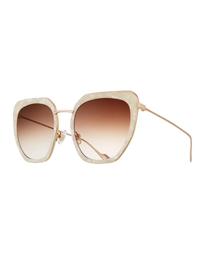 Sunday Somewhere Silvia Marbled Acetate & Metal Square Sunglasses In Mother Of Pearl