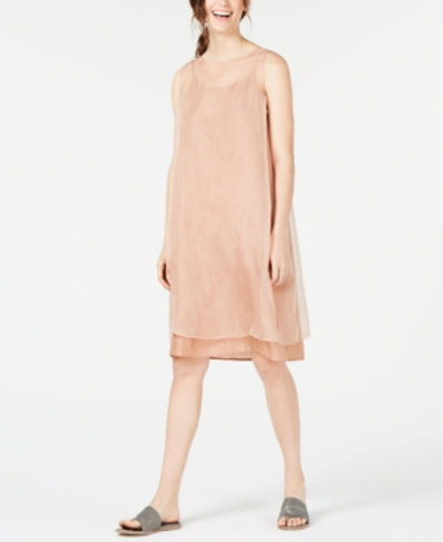 Eileen Fisher Silk Layered Dress In Toffee Cream