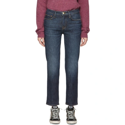 Frame Le High Raw Stagger Straight Jeans In Ellisfield