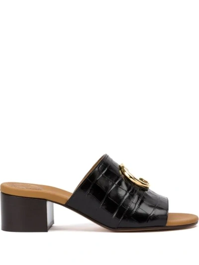 Chloé 50 Crocodile-effect Leather Mules In Dark Brown