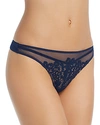 Dita Von Teese Dahlia Mesh & Lace G-string In Ink Blue