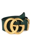 Gucci Smooth Leather Belt W/ Double G Buckle In Vintage Green