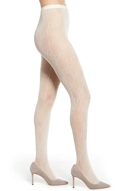 Gucci Supreme Logo Tights In Ivory