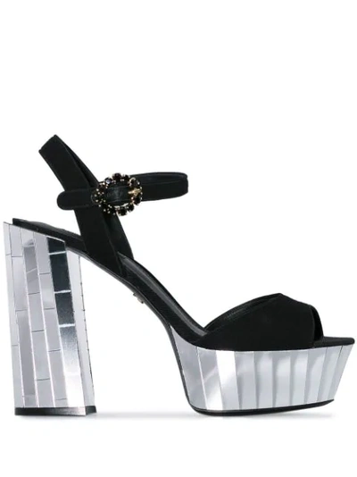 Dolce & Gabbana Black Belluci 120 Mirror Platform Suede Sandals