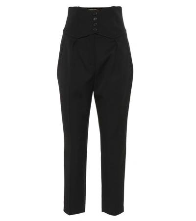 Saint Laurent High-rise Button-banded Crop Trousers In Noir