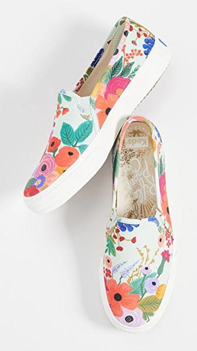 Keds X Rifle Paper Co Garden Party Slip On Sneakers In Aqua Multi