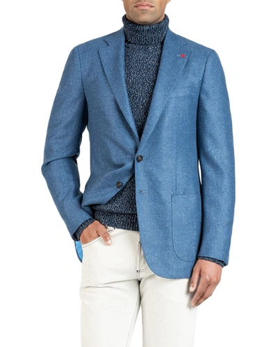 Isaia Men's Summertime Solid Wool, Silk & Linen Single-breasted Jacket In Bright Blue