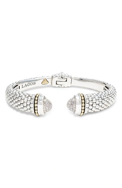 Lagos 18k Gold & Sterling Silver Caviar Diamond Cuff Bracelet, 12 Mm, Large