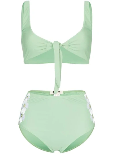 All Things Mochi Lilly Embroidered Floral Bikini In Green