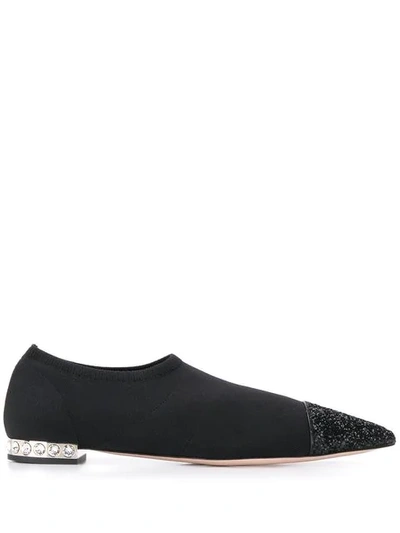 Miu Miu Glitter Detail Flats - Black