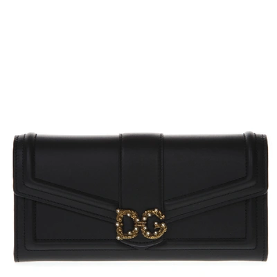 Dolce & Gabbana Continental Wallet Dg Love In Black Calf Leather