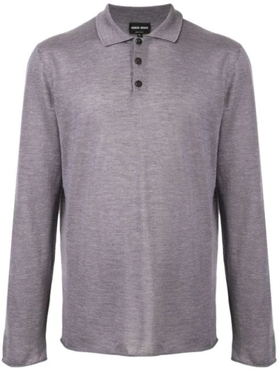 Giorgio Armani Long-sleeved Polo Shirt In Grey