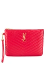Saint Laurent Quilted Logo Pouch In Red