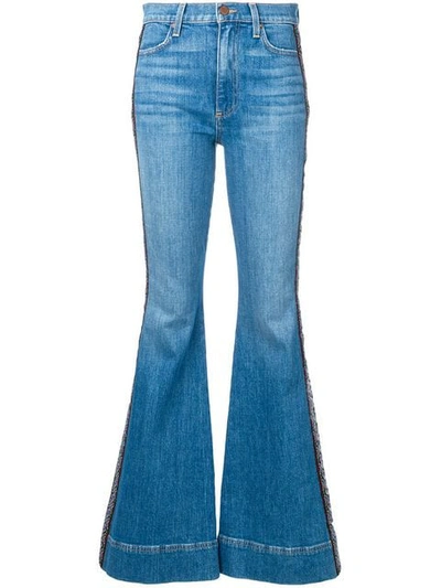 Alice And Olivia Embroidered Stripe Flared Jeans In Blue