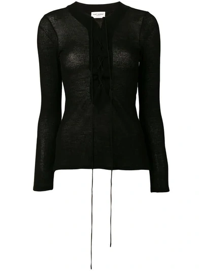 Saint Laurent Laced Knitted Top In Black