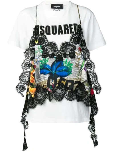 Dsquared2 Lace Embellished Graphic T-shirt In White