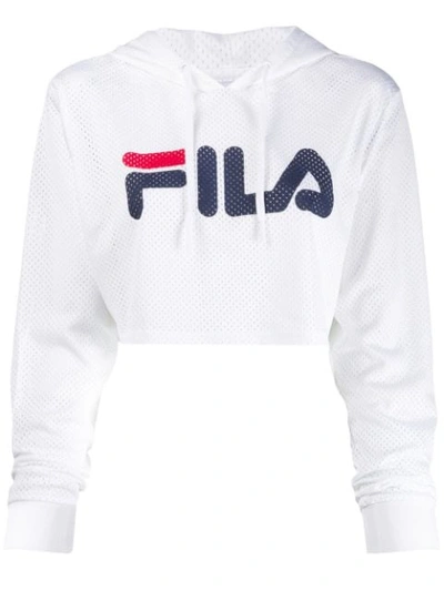Fila Logo Print Cropped Hoodie In White