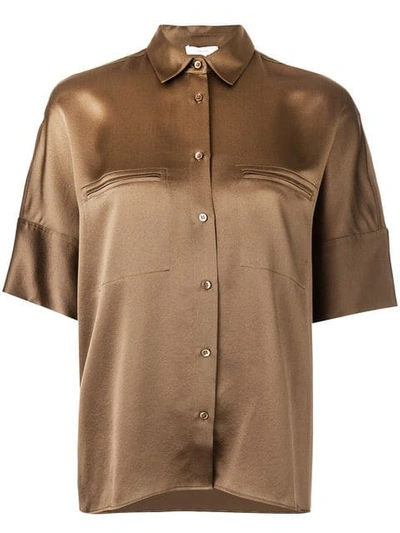Vince Short-sleeve Silk Shirt In Brown