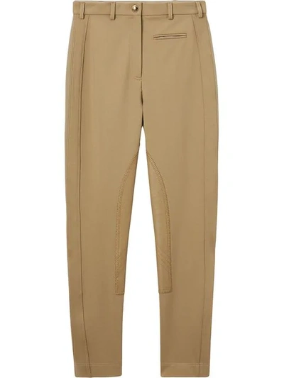 Burberry Lambskin Panel Stretch Crepe Jersey Trousers In Brown