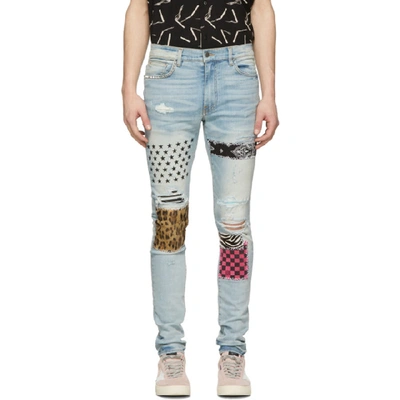 Amiri Embroidered Patchwork Skinny Jeans In Blue