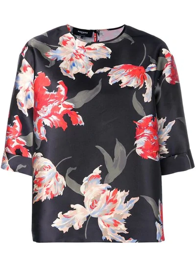 Rochas Floral Print Top - Black