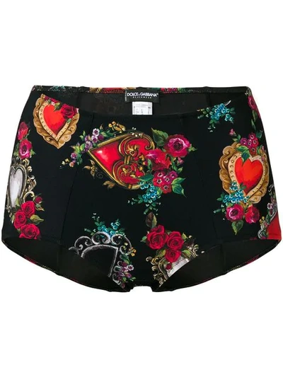 Dolce & Gabbana Heart Jewelled Bikini Bottoms In Black