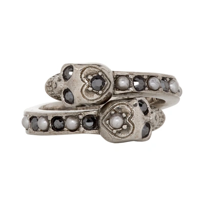 Alexander Mcqueen Silver-tone Twin Skull Wrap Ring In 1328 0446