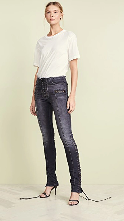 Ben Taverniti Unravel Project Lace Up Flare Jeans In Black