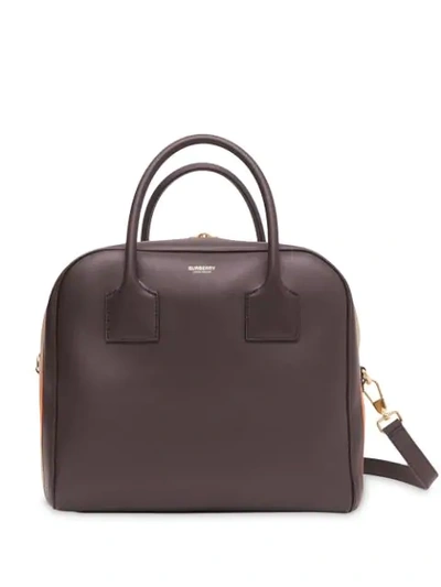 Burberry Medium Stripe Intarsia Leather Cube Bag In Brown