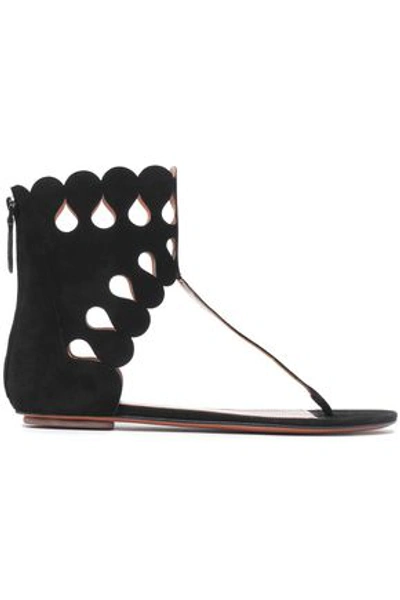 Alaïa Laser-cut Suede Sandals In Black