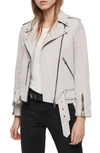 Allsaints Balfern Suede Biker Jacket In Pale Lavender