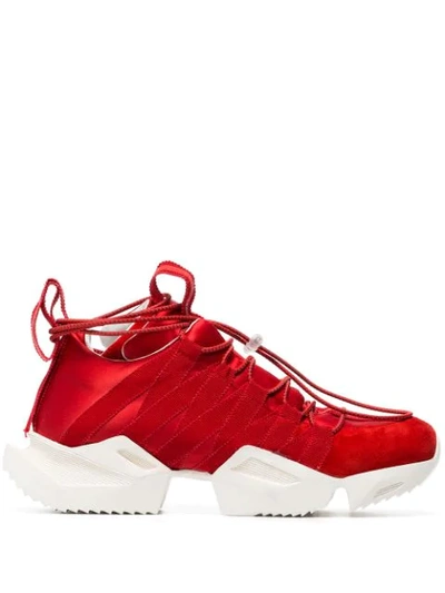 Ben Taverniti Unravel Project Unravel Project Red Silk And Suede Chunky Sneakers