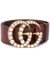 Gucci Leather Belt With Crystal Double G Buckle In Red