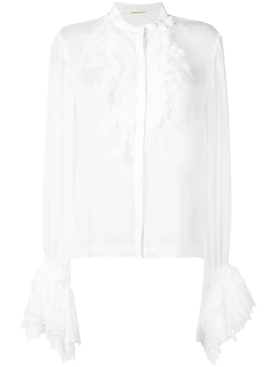 Saint Laurent Crepe Muslin Frilly Shirt - White